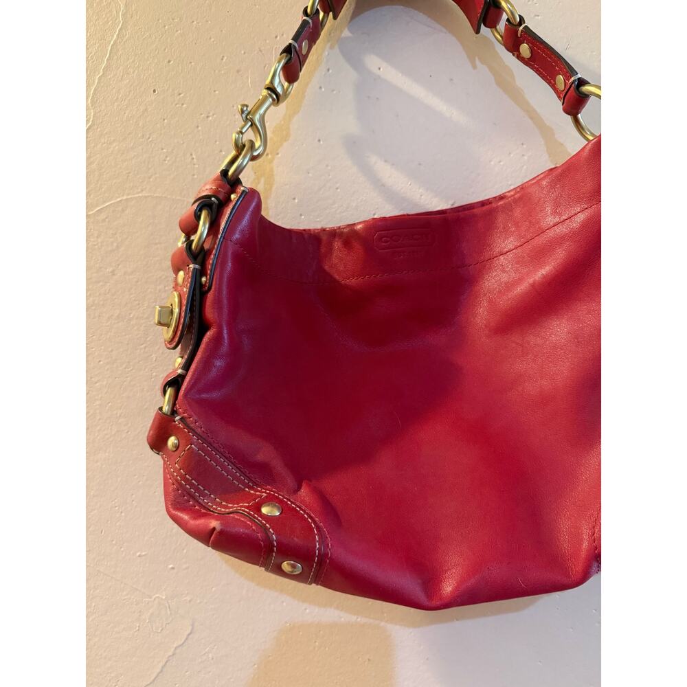 Coach 10615 Ergo Hobo Bag Red Leather Brass Hardware Y2K Hang Tag - Picture 2 of 12